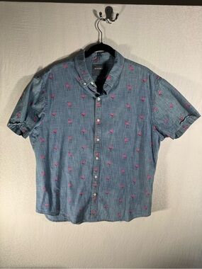 Bonobos XL Flamingo Print Chambray Button Down Shirt